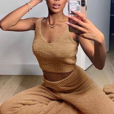 Fur Two Piece Outfits Sexy Backless Crop Tops - Shop The Deals