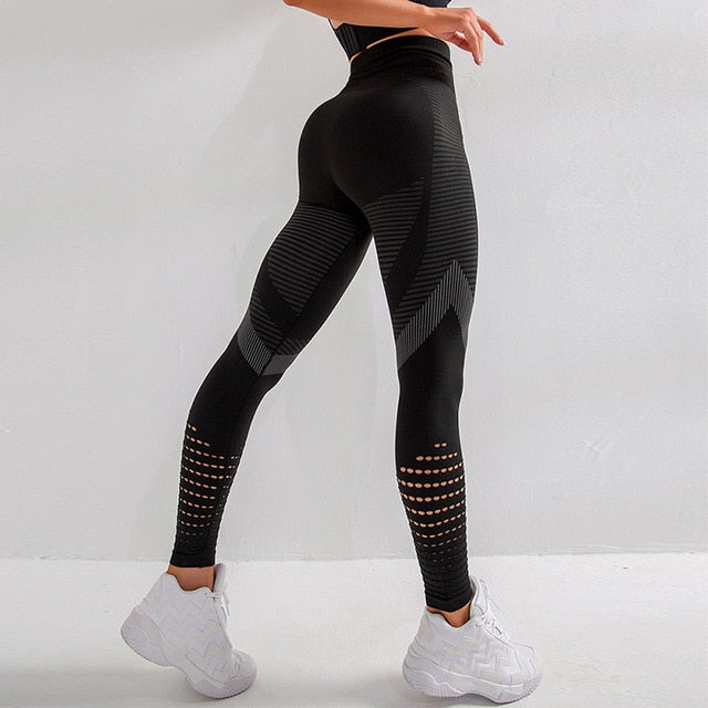 High Waist Push Up Patchwork Hollow Leggings