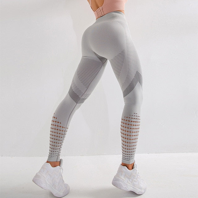 High Waist Push Up Patchwork Hollow Leggings