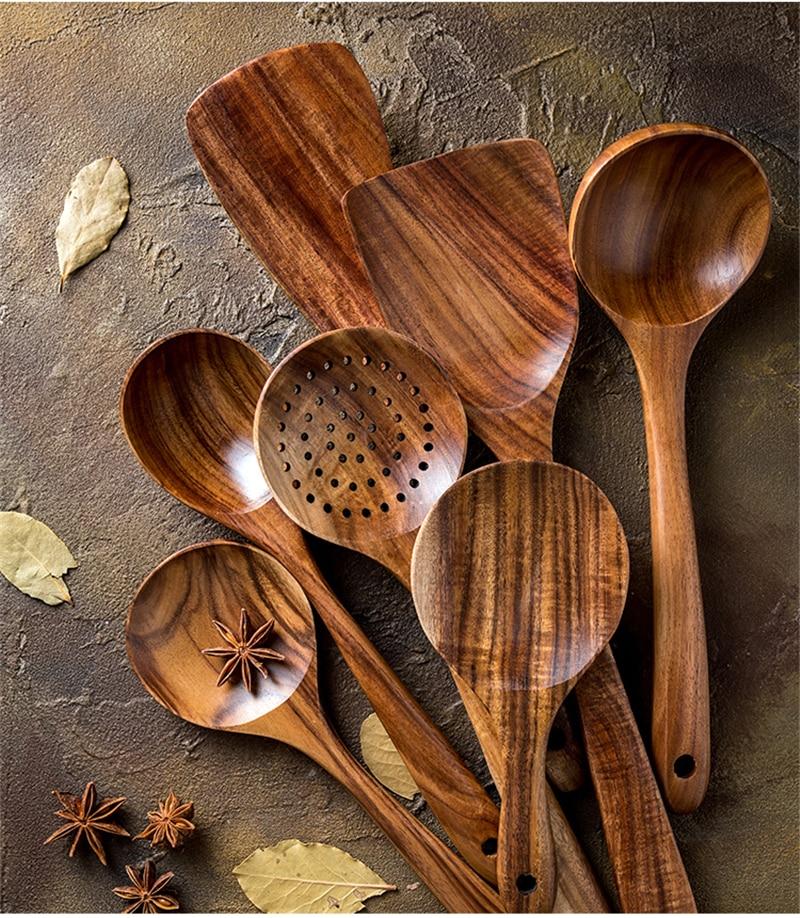 1-7pcs/set  Teak natural wood  spoons