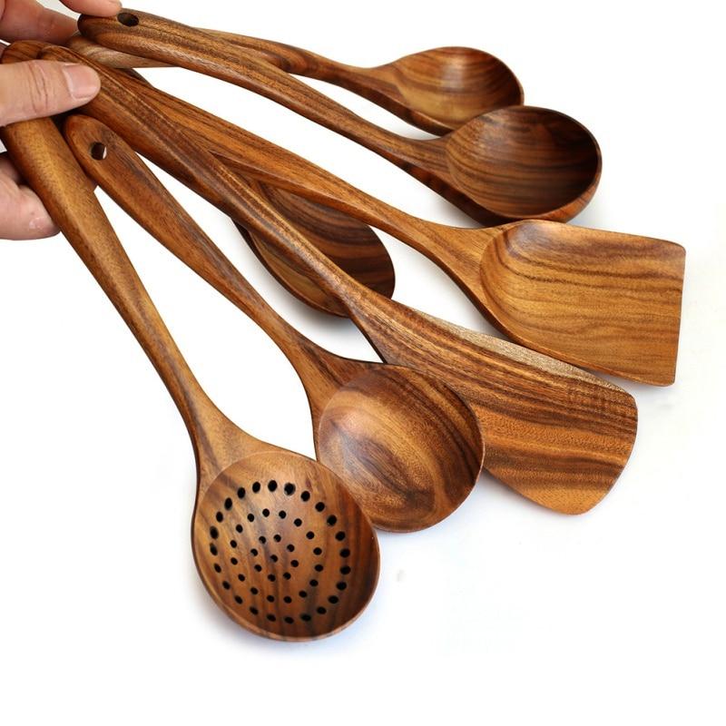 1-7pcs/set  Teak natural wood  spoons - Shop The Deals