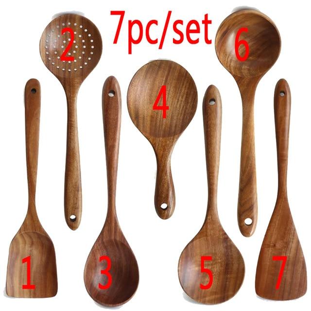 1-7pcs/set  Teak natural wood  spoons