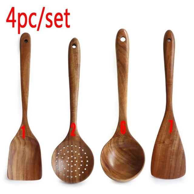 1-7pcs/set  Teak natural wood  spoons