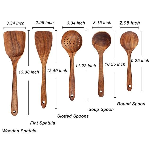 1-7pcs/set  Teak natural wood  spoons